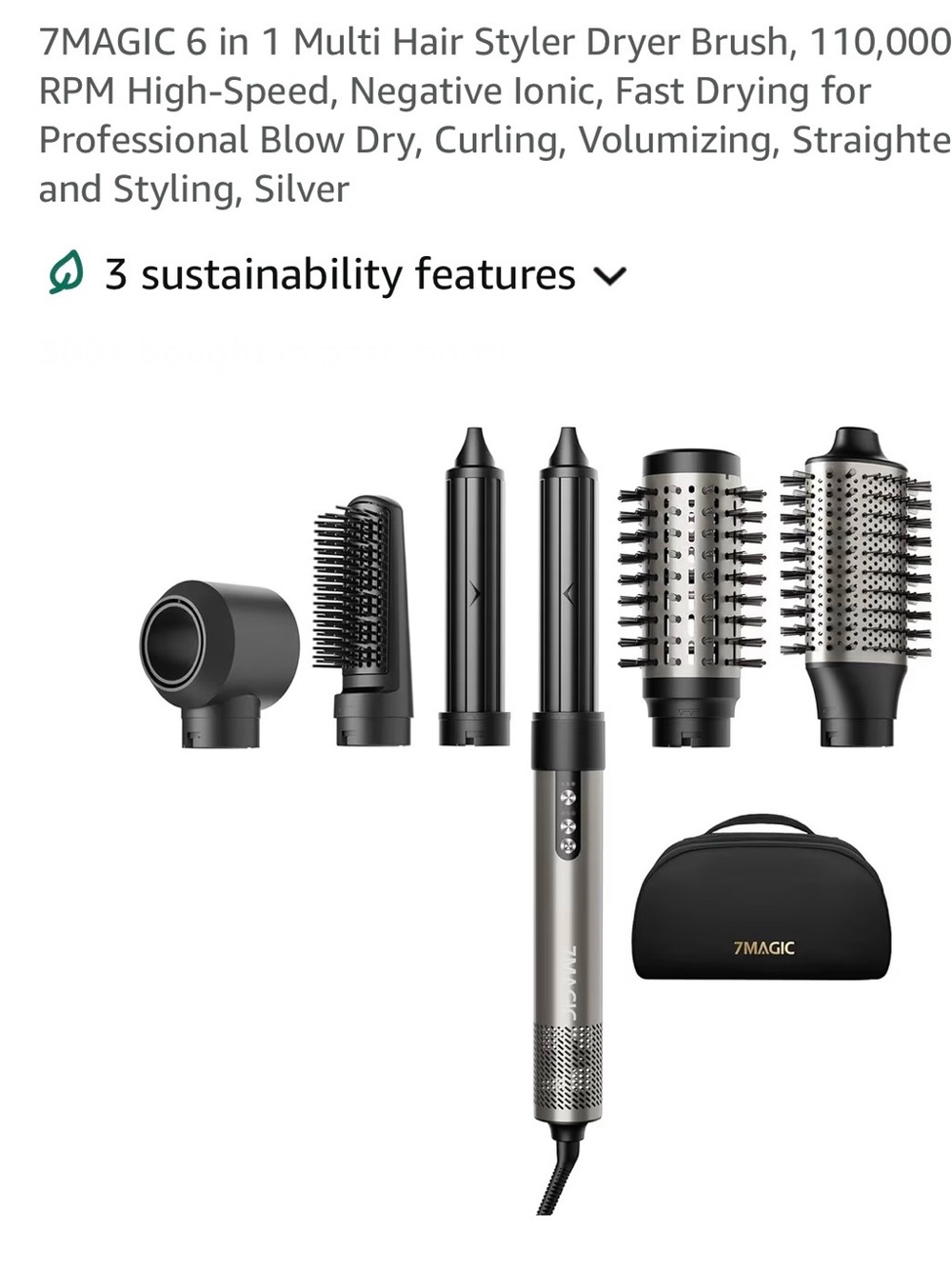 Magic Multi-Function Hair Styler Brush in Silver and Black